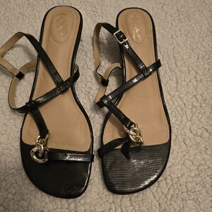 Comfort Sandal with Wedge Heel In  Black, with Gold Accents Size 11 W